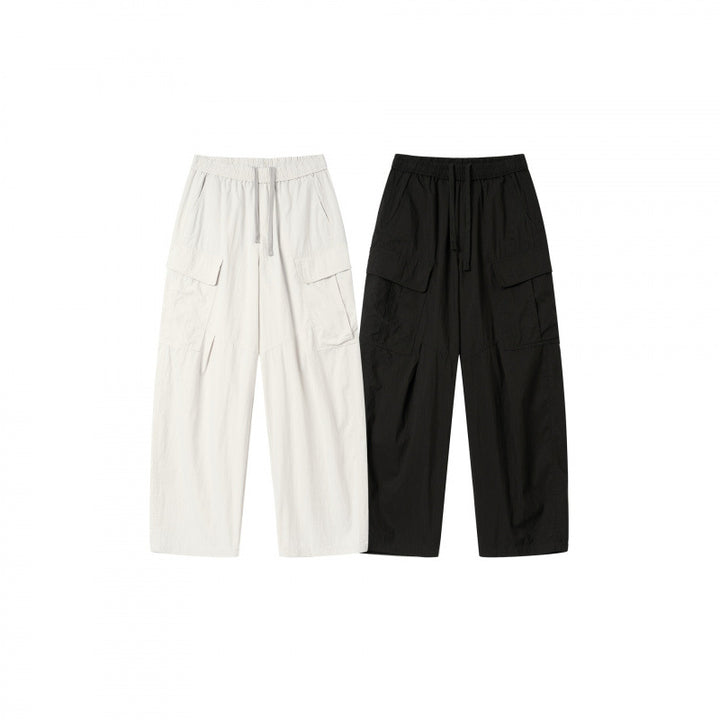 Unisex Wide Cargo Pants with Elastic Waistband, Drawstring and Patch Flap Pockets Mune Fashion