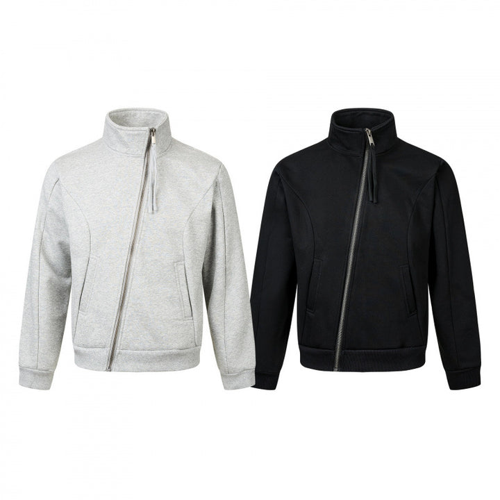 Unisex Short-cut Sporty Zip Jacket with diagonal zip, stand-up collar and side pockets Mune Fashion