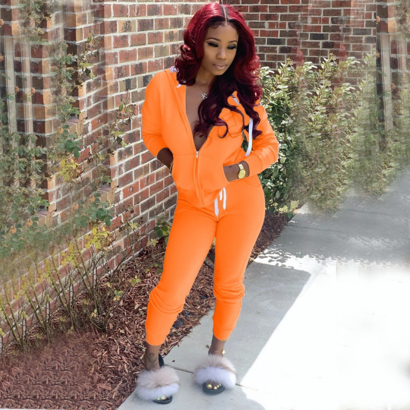 Ladies fitted hooded sweatdress set with zipper and snug jogging pants Mune Fashion