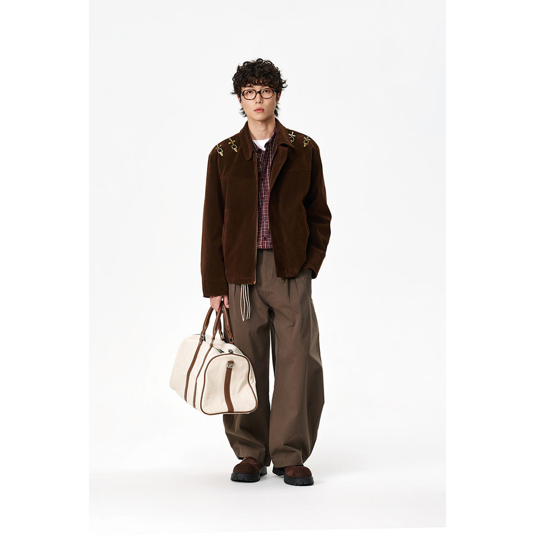 Men's short blouson made of velour optic with decorative metal fasteners on the shoulders Mune Fashion