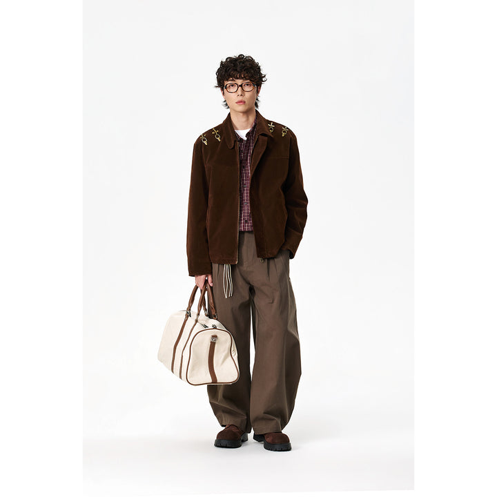 Men's short blouson made of velour optic with decorative metal fasteners on the shoulders Mune Fashion