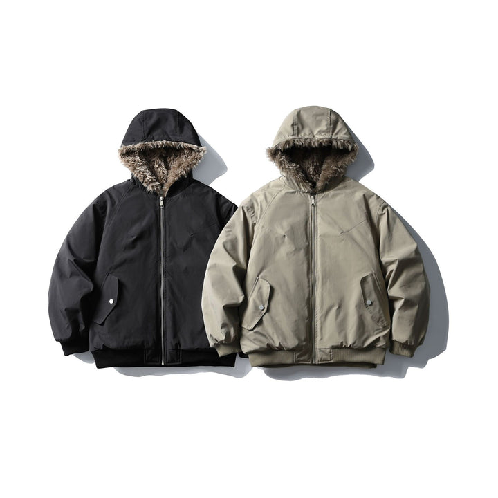 Unisex Boxy-padded short jacket with hood and faux fur trim Mune Fashion