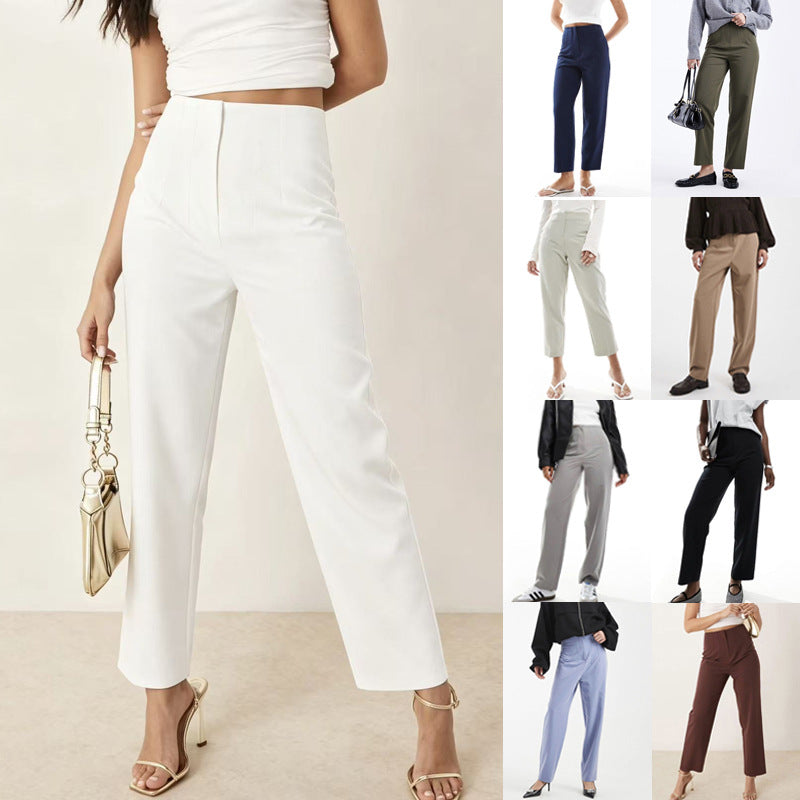 Women's high-waisted straight-cut trousers with crease Mune Fashion