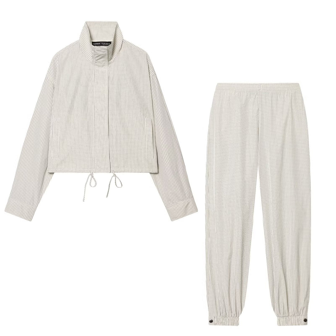 Women's Checkered Relaxed Jogger Pants with Elastic Waistband, Elastic Cuffs and Snap Button Cuffs Mune Fashion