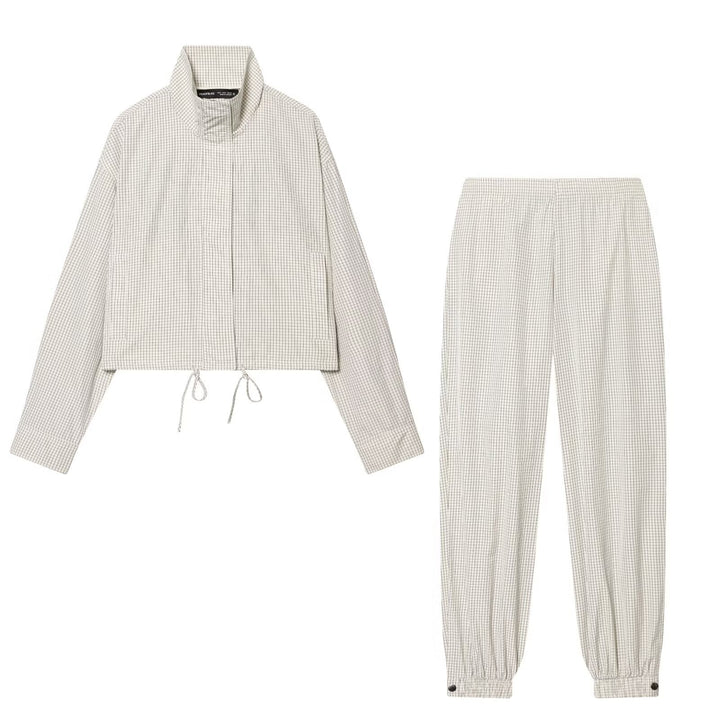 Women's Checkered Relaxed Jogger Pants with Elastic Waistband, Elastic Cuffs and Snap Button Cuffs Mune Fashion