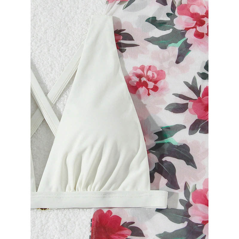 Ladies Two-Piece Bikini Set with Floral Print and Wrap Skirt Mune Fashion