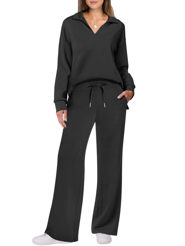Women's Relaxing Leisure Suit with Large Collar and Comfortable Wide-Cut Pants Mune