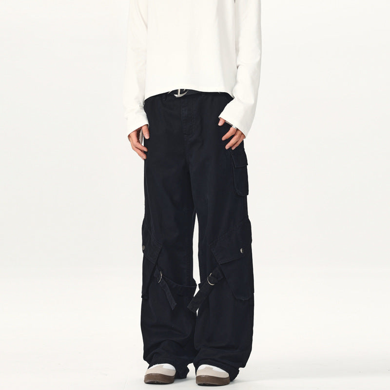 Men's Ultra Wide Canvas Cargo Pants with D-Ring Belt System and Multiple Flap Pockets Mune Fashion