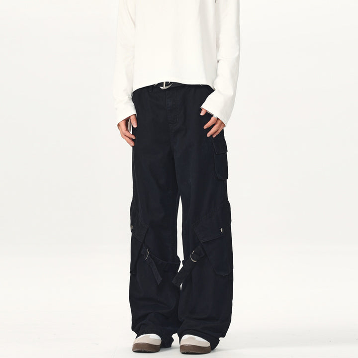 Men's Ultra Wide Canvas Cargo Pants with D-Ring Belt System and Multiple Flap Pockets Mune Fashion