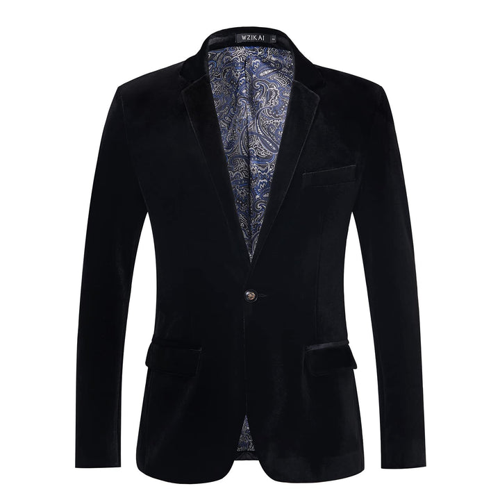 Men's tailored velvet tuxedo jacket with satin lapels and single-button closure Mune Fashion