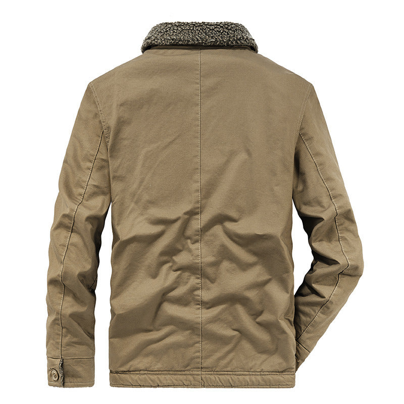 Men's canvas work jacket with sherpa lining, stand-up collar, and diagonal pockets Mune Fashion