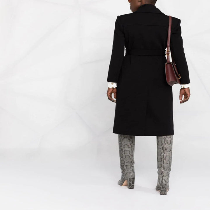 Women Tailored Midi Coat with Belt and Flap Pockets Mune Fashion
