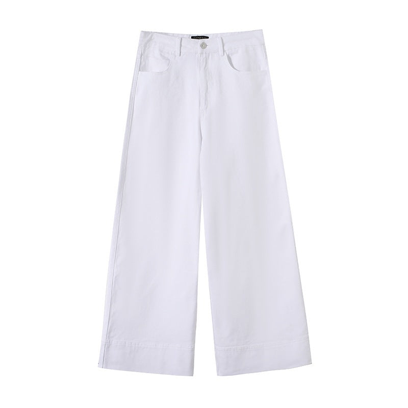Women's wide high-waisted palazzo pants made of cotton blend with folded hem Mune Fashion
