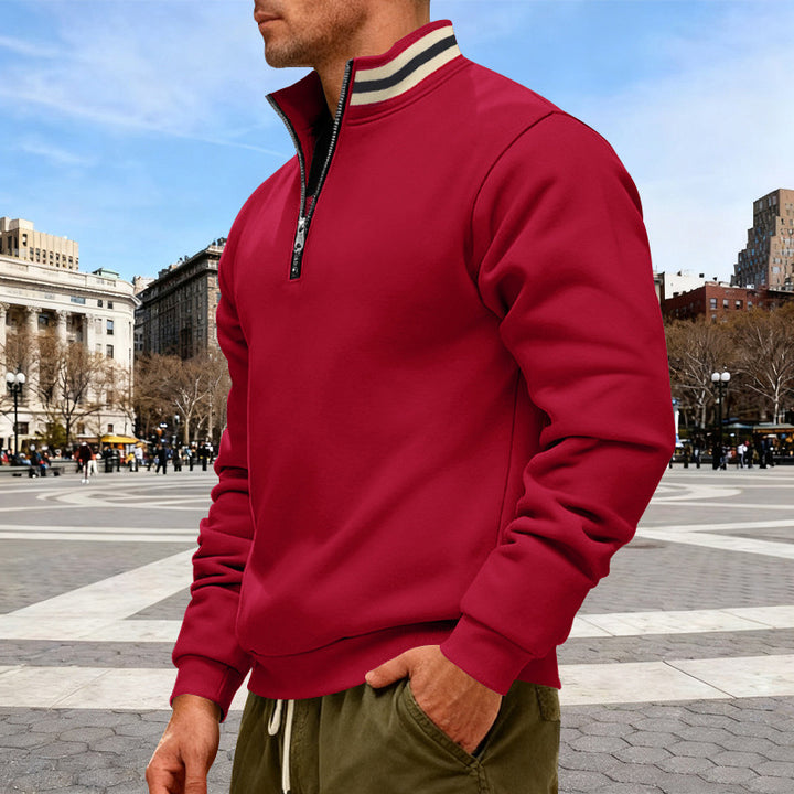 Men's half-zip sweatshirt with sporty ring collar and soft fleece inner lining Mune Fashion