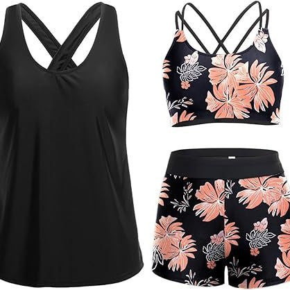Women's sporty tankini set with floral top and shorts Mune Fashion