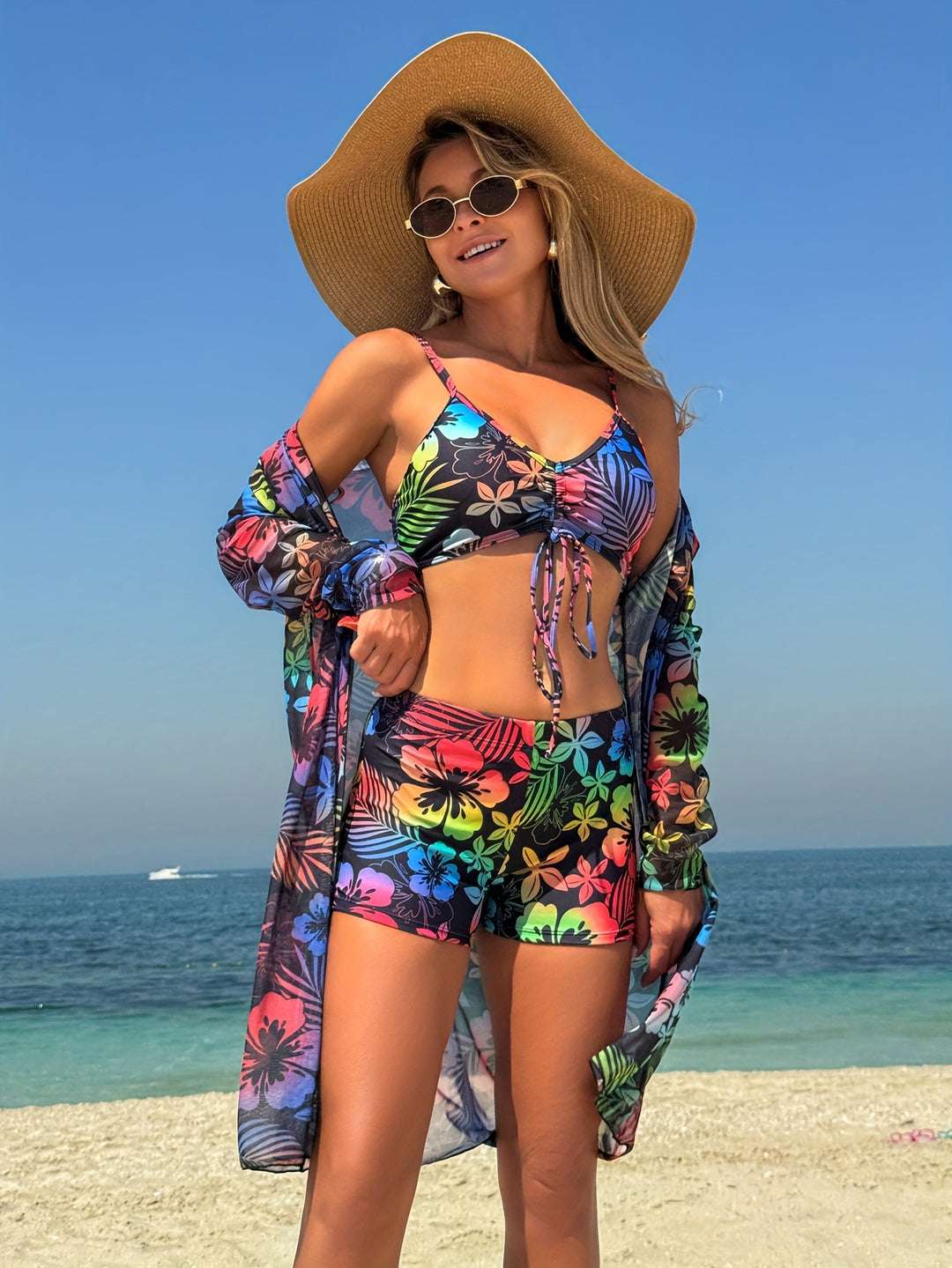 Women's swim set with casual kimono and sporty shorts Mune Fashion