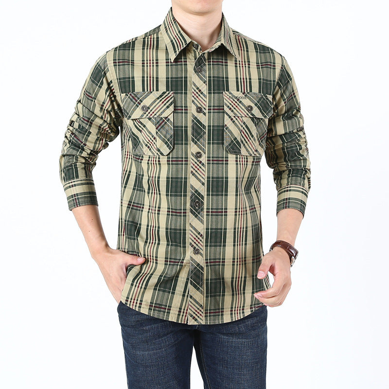 Men's Checked Cotton Work Shirt with Chest Flap Pockets and Tailored Fit Mune Fashion