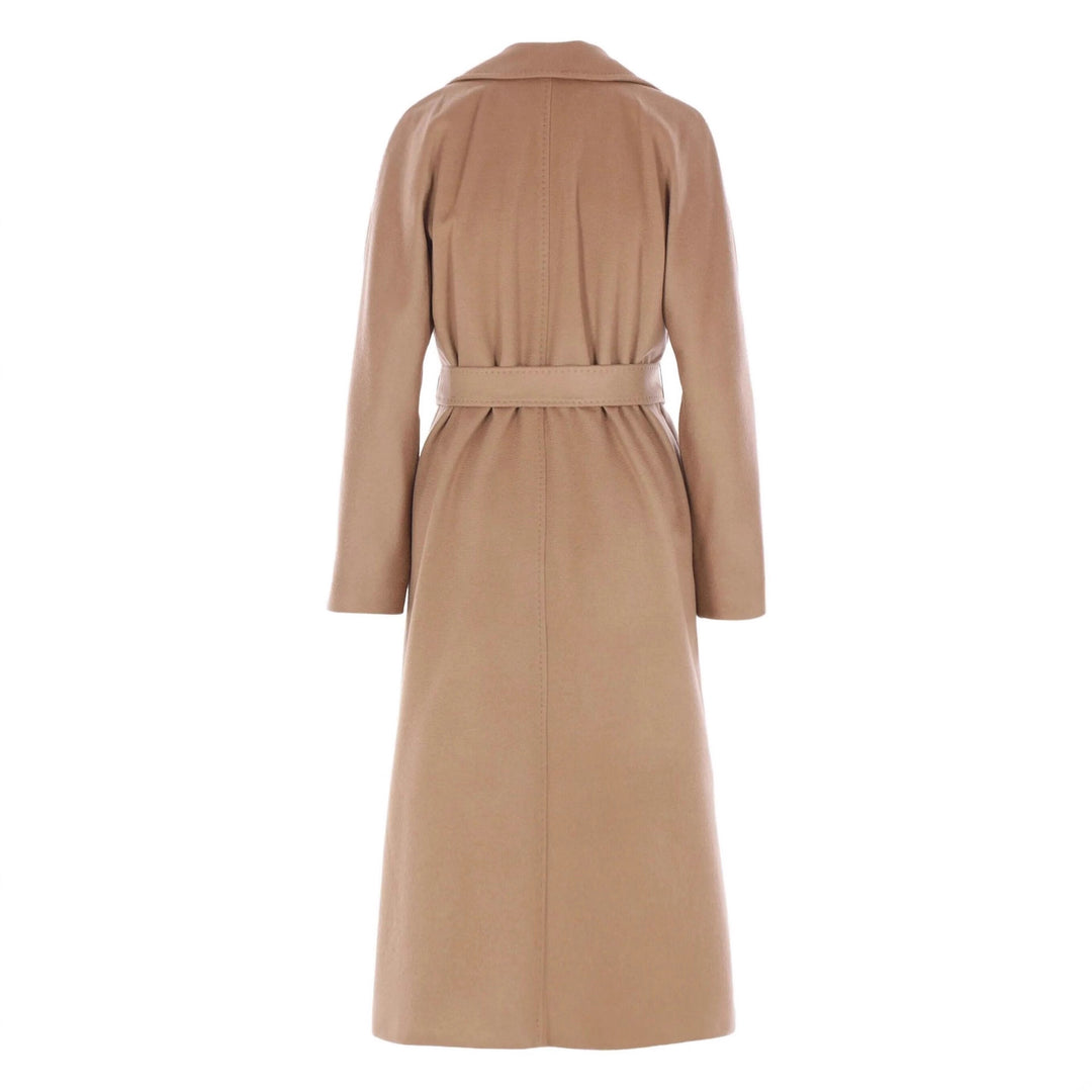 Women Elegant Wrap Coat made of Wool Blend with Wide Lapel and Waist Belt Mune Fashion