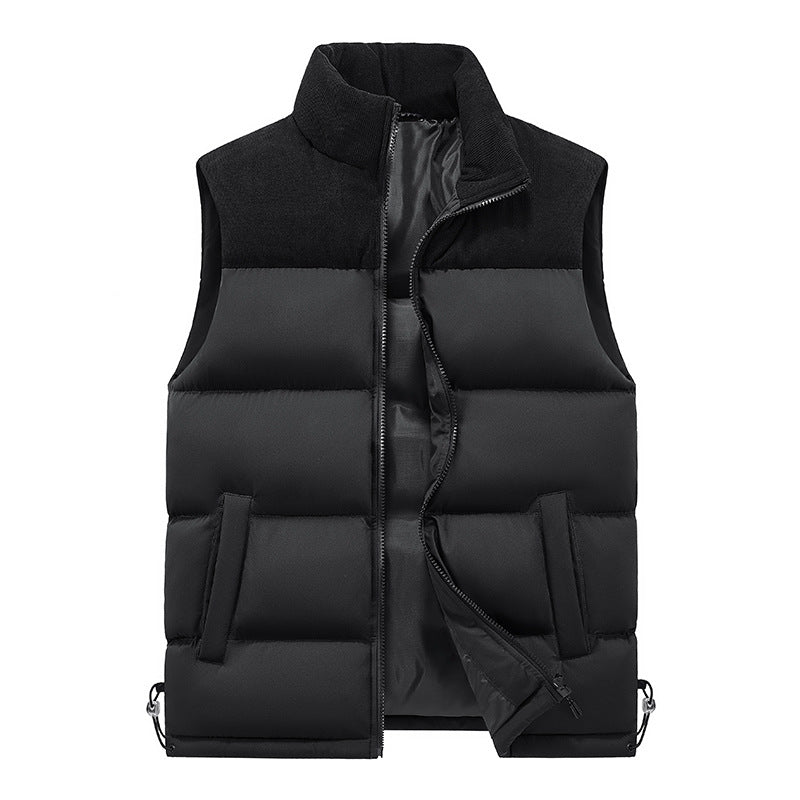 Men's Padded Quilted Vest with Cord Trim and Stand-up Collar Mune Fashion