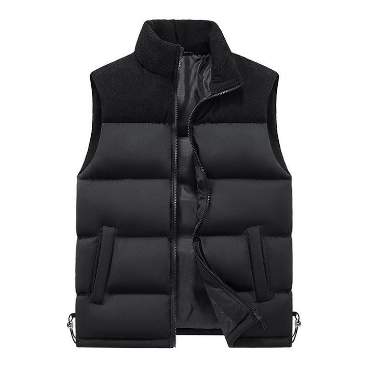 Men's Padded Quilted Vest with High Collar, Cord Shoulder Yoke and Adjustable Side Buckles Mune Fashion
