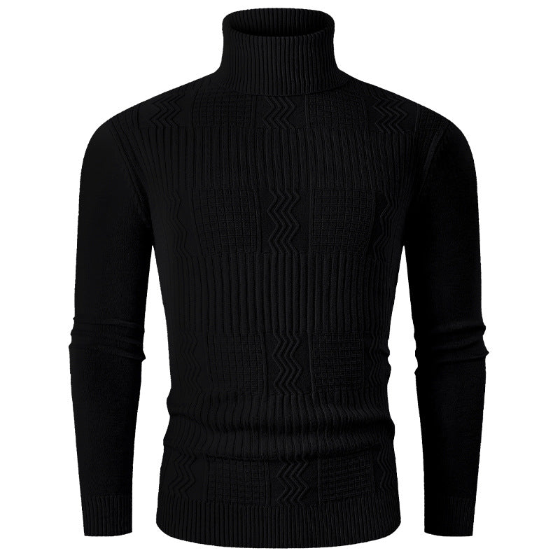 Men's turtleneck sweater made of fine knit with structured jacquard pattern and tailored fit Mune Fashion