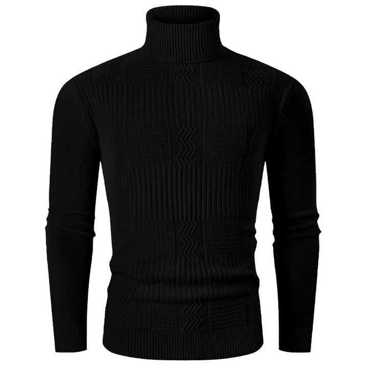 Men's turtleneck sweater made of fine knit with structured jacquard pattern and tailored fit Mune Fashion