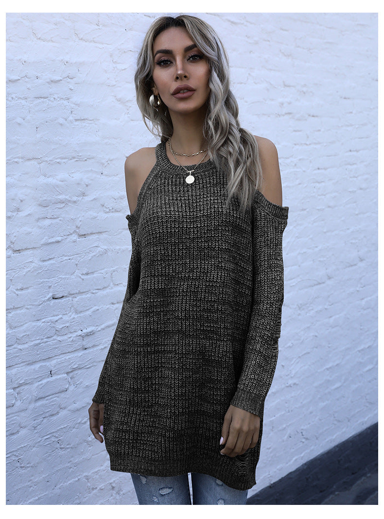 Women's Off-Shoulder Chunky Knit Sweater with Cut-Out Detail, Oversized Fit and Ribbed Hem Mune Fashion