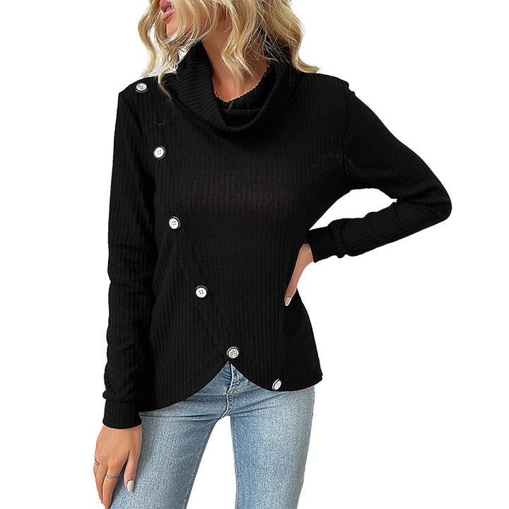 Women Elegant Knit Top with Shawl Collar and Button Details Mune Fashion