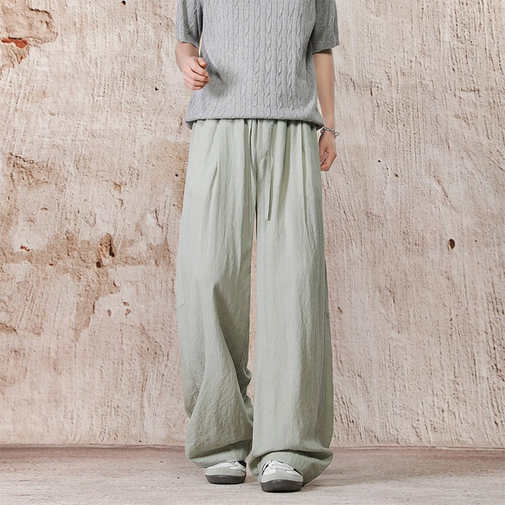Unisex Wide Linen Look Relaxed Pants with Drawstring Waist & Extra Wide Leg Mune Fashion