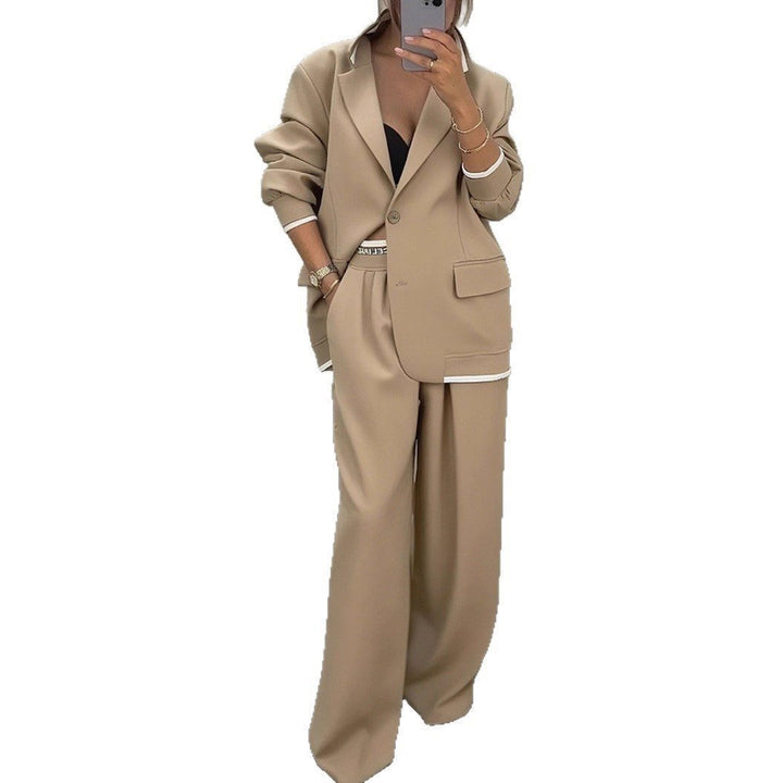 Women Oversized Blazer with Contrast Trim and High-Waist Palazzo Pants Two-Piece Set Mune Fashion