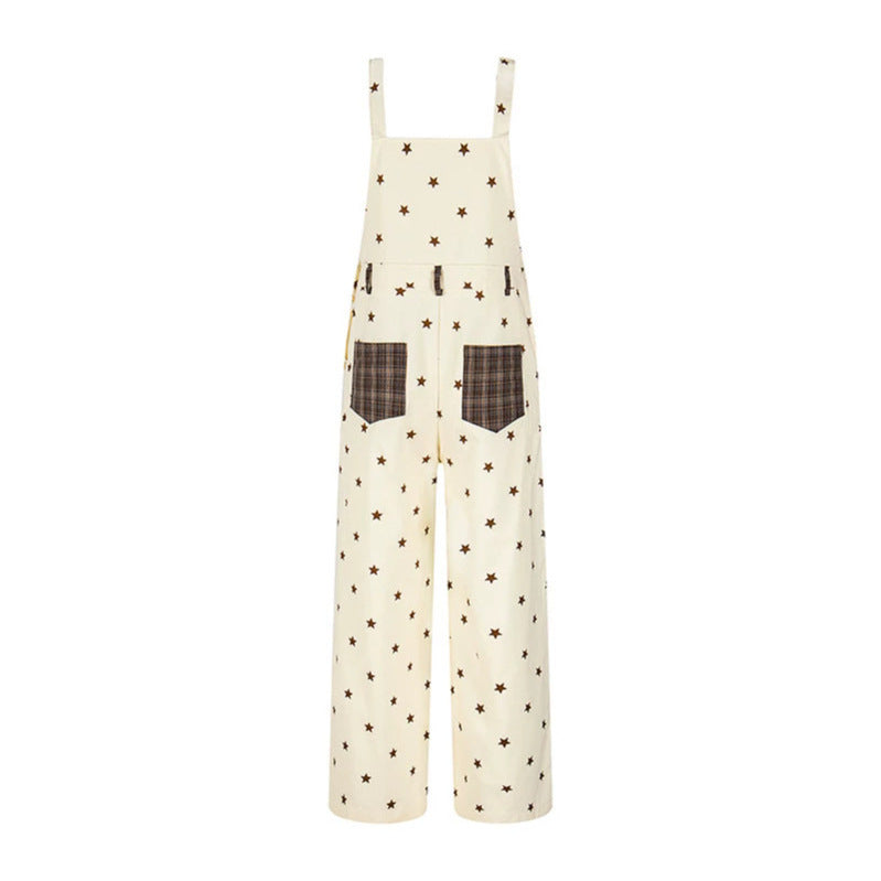 Women's overall in palazzo cut with star all-over and check patch Mune Fashion