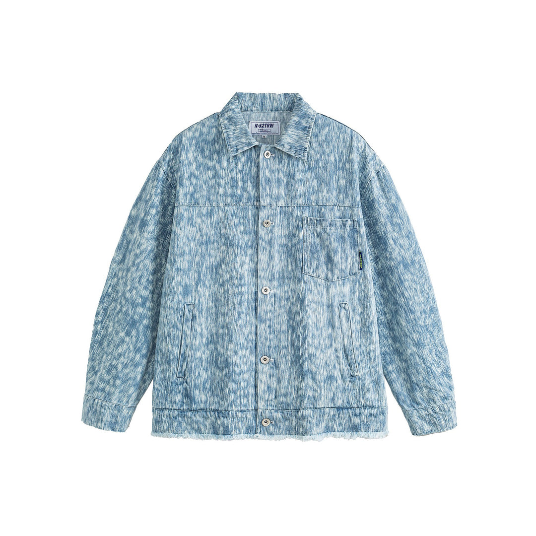 Unisex Oversized Denim Jacket with Frayed Hem and Texture Pattern Mune Fashion
