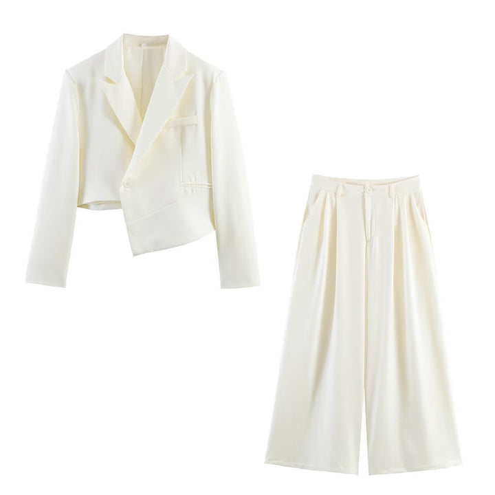 Women Asymmetric Cropped Blazer with Slanted Hemline and Lapel Collar Mune Fashion
