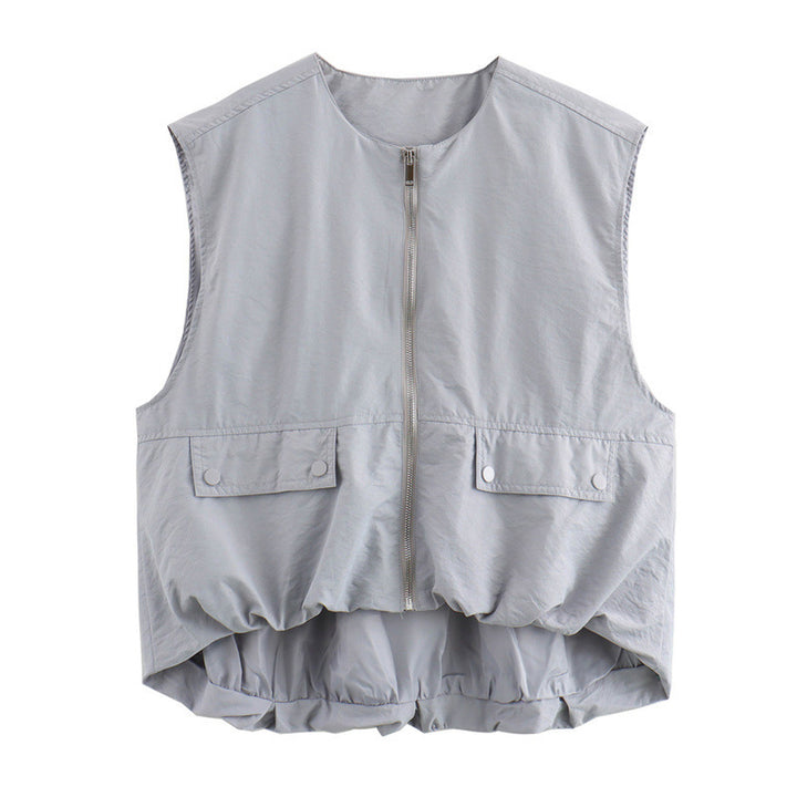 Women's light Travel-Utility vest with full zip, patch snap-button pockets and elastic high-low hem Mune Fashion