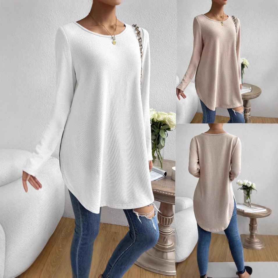 Women's Oversize Longline Fine Knit Tunic with Round Neckline Mune Fashion