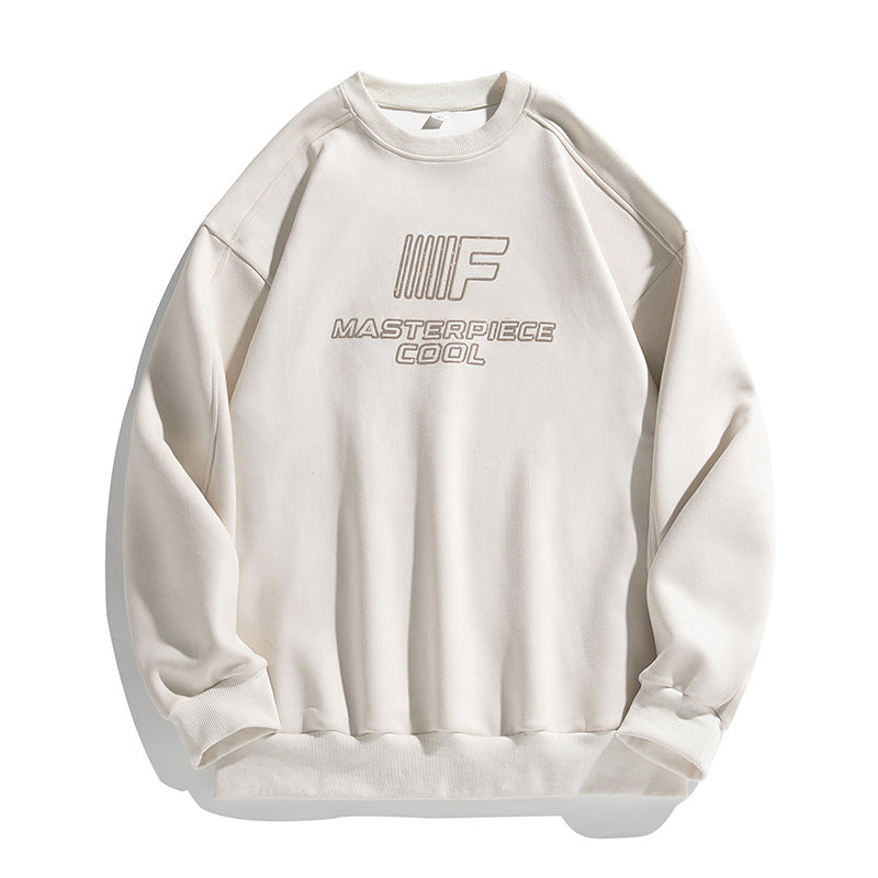 Unisex Fleece Sweatshirt with Velvet Look, Embroidered Logo and Drop Shoulder Mune Fashion