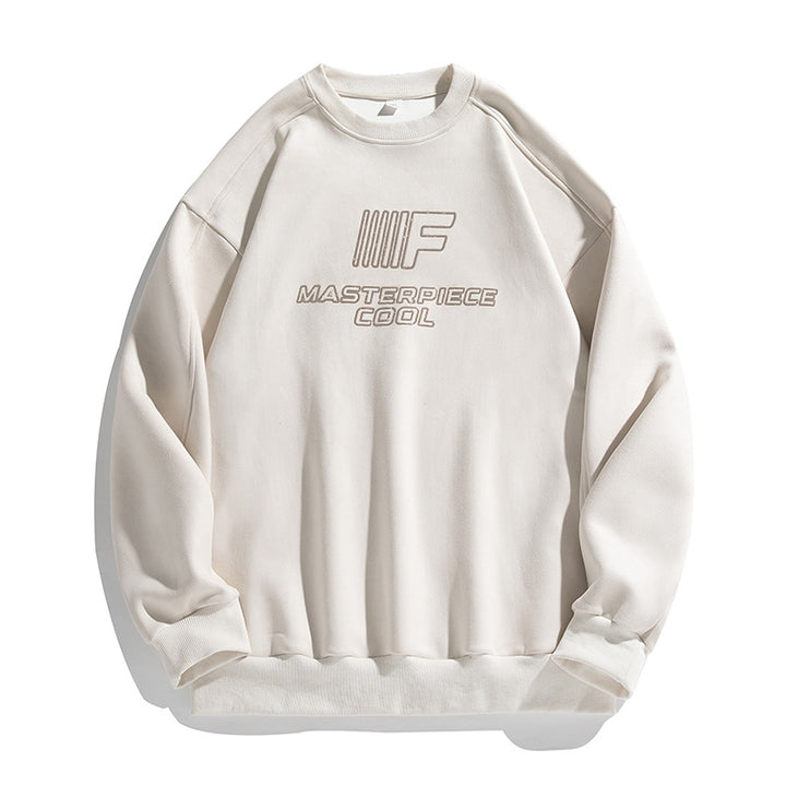 Unisex Fleece Sweatshirt with Velvet Look, Embroidered Logo and Drop Shoulder Mune Fashion