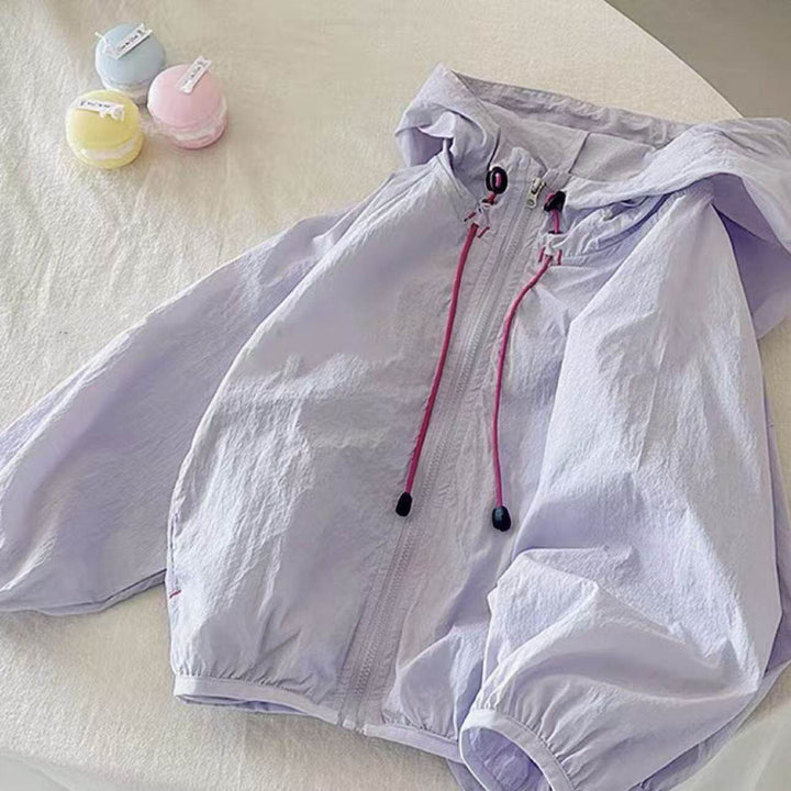 Women's lightweight hooded jacket windbreaker with drawstring, elastic hem and zipper Mune Fashion