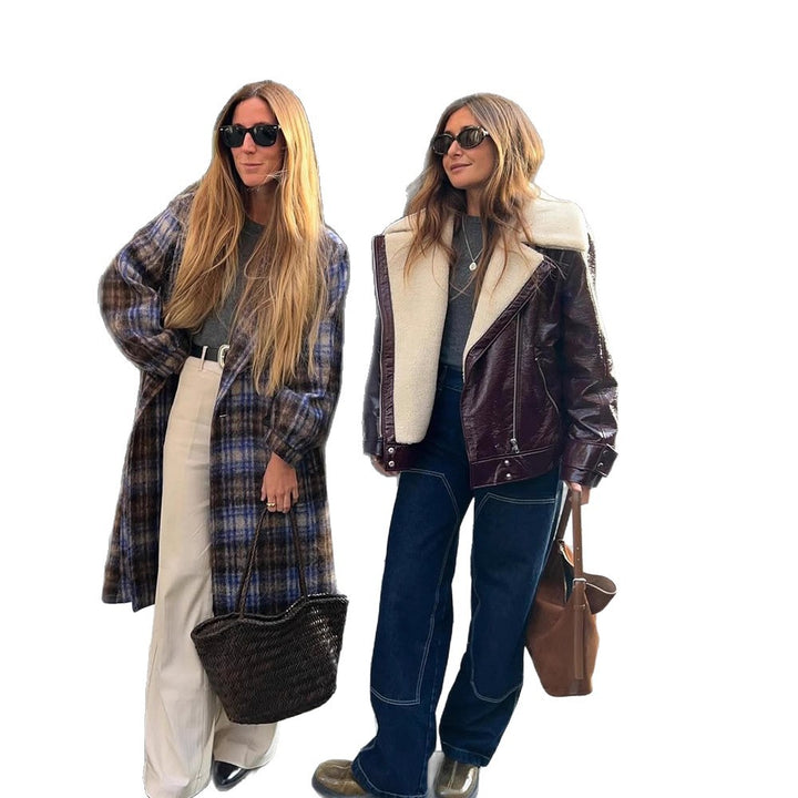 Women's Patent Leather Biker Jacket with Sherpa Lining and Oversized Cut Mune Fashion