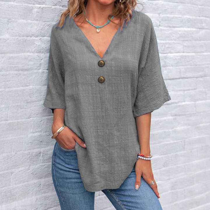 Women V-Neck Blouse with Button Details Mune Fashion