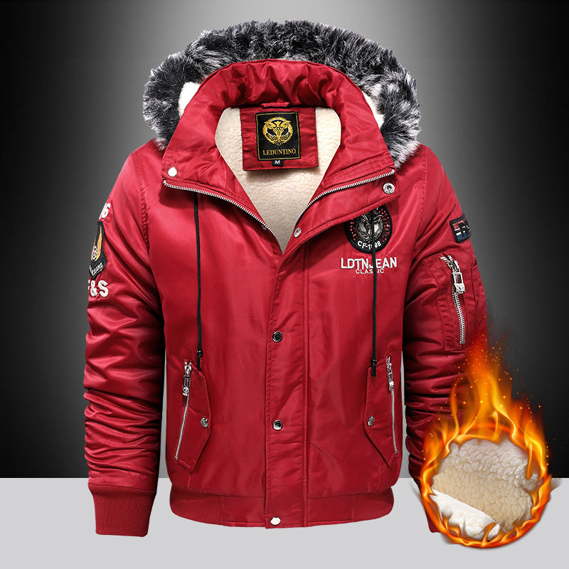 Men's Padded Pilot Bomber with Teddy Fleece Lining, Faux Fur Hood and Utility Pockets Mune Fashion