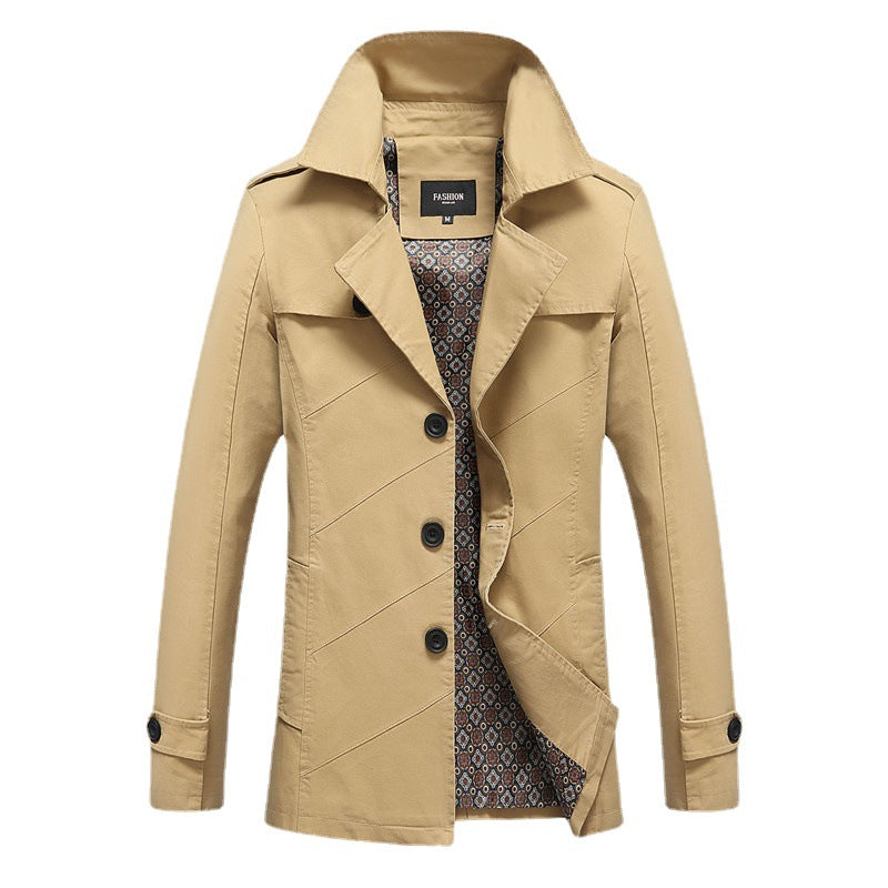 Men's modern double-breasted trench coat with epaulettes and checked lining Mune Fashion