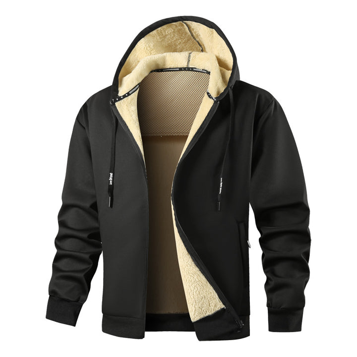 Men's hooded sweatshirt jacket with warming teddy inner lining, two-way zipper & ribbed cuffs Mune Fashion