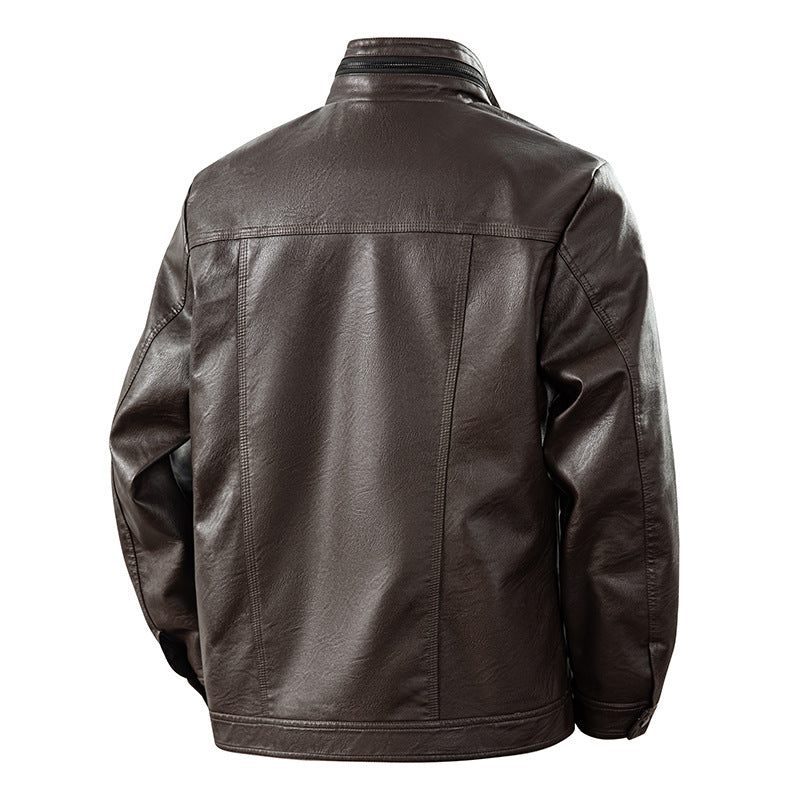 Men's timeless faux leather bomber jacket with soft-touch surface, standing collar, and concealed two-way zipper Mune Fashion