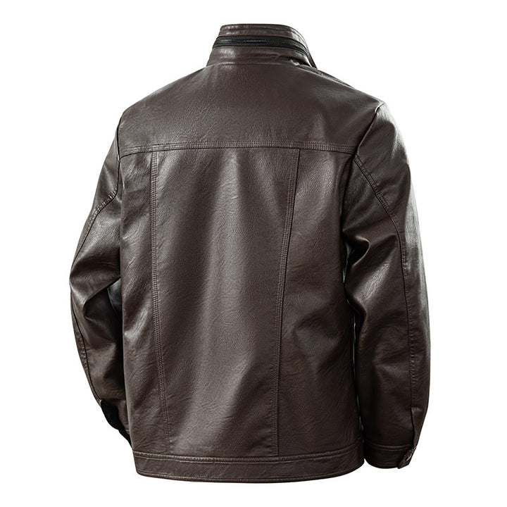 Men's timeless faux leather bomber jacket with soft-touch surface, standing collar, and concealed two-way zipper Mune Fashion
