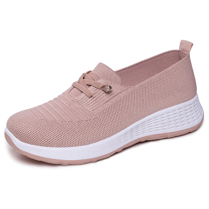 Women's lightweight knitted slip-on casual shoe with elastic entry, decorative lacing, and cushioning lightweight profile sole Mune Fashion