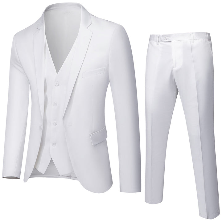 Men's three-piece business suit set with tailored single-breasted jacket, slim fit waistcoat, and elegantly cut suit pants Mune Fashion