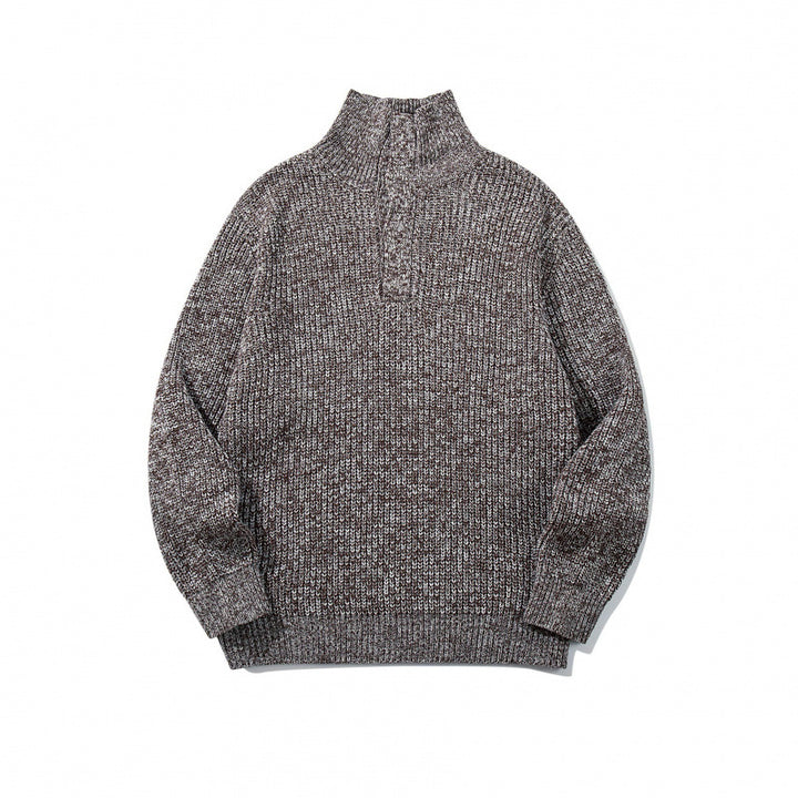 Unisex Thick Knitted Halfzip Sweater with Stand-Up Collar and Distinctive Ribbed Structure Mune Fashion