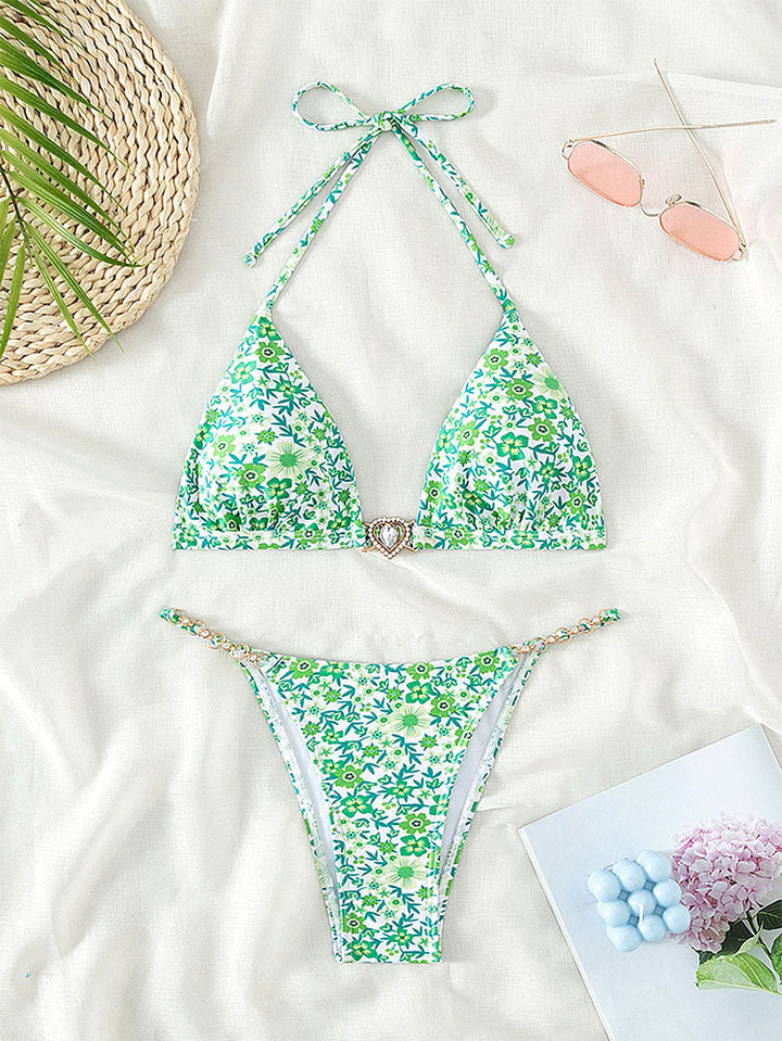 Women's triangle bikini with decorative chain details and floral accents Mune Fashion