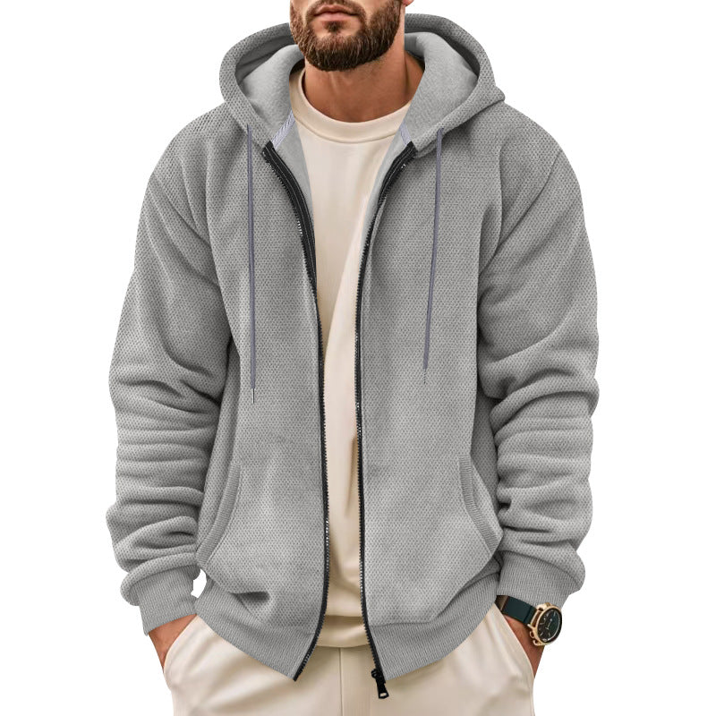 Men's hooded sweat jacket with full zip and waffle structure Mune Fashion
